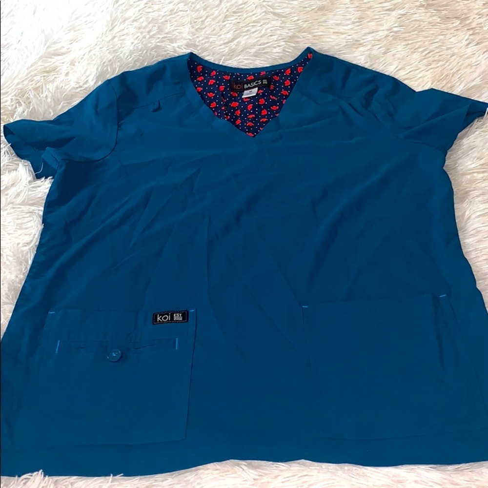 Koi Teal Scrub Top